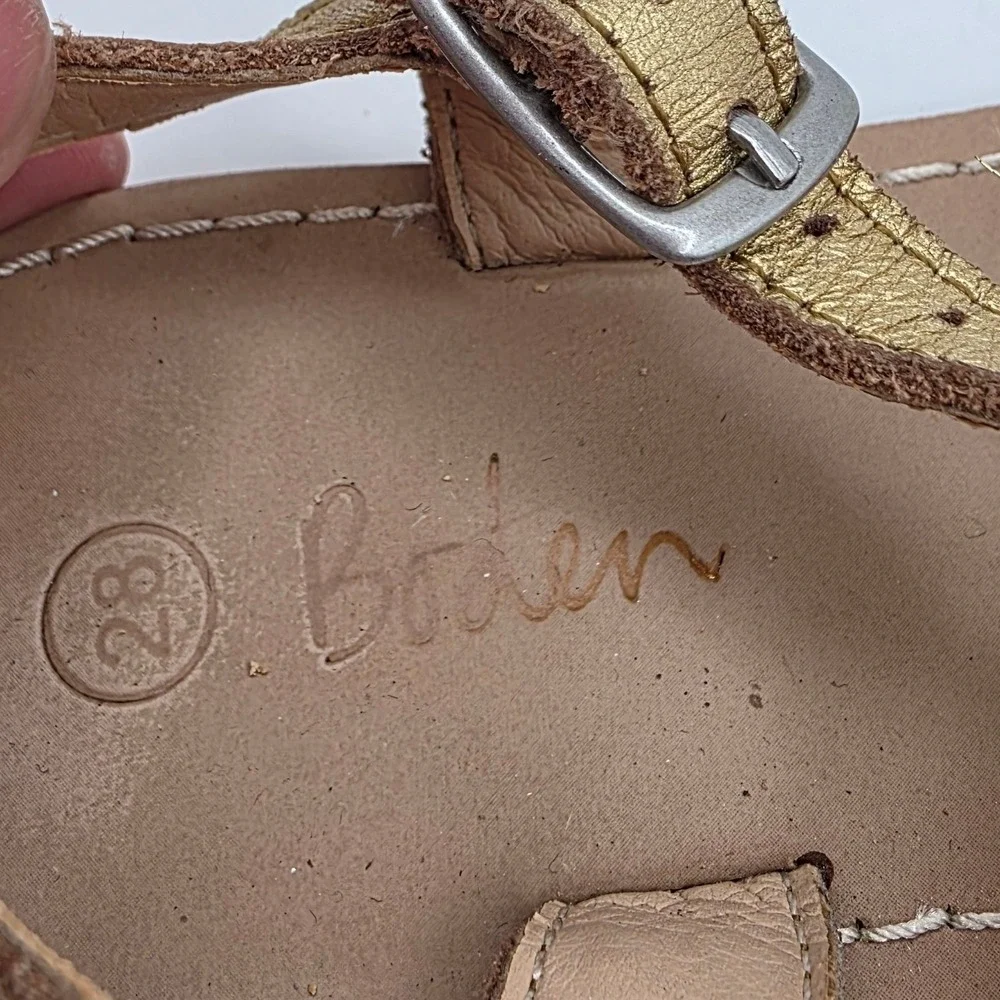 Mini Boden Girls Gold Glitter Tassel Sandals Size EU 28 Metallic Pink Orange